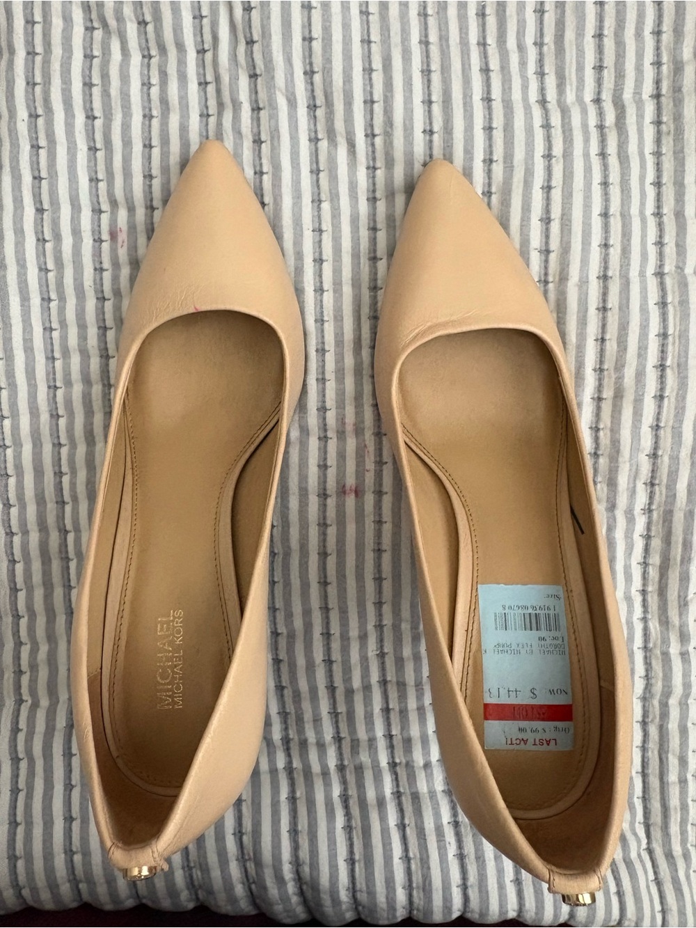Michael Kors Beige Pointed-Toe Leather Flats